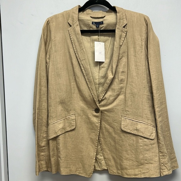 NWT Gap Women’s Fully Lined Khaki 100% Linen Blazer Size 10 - Picture 1 of 6